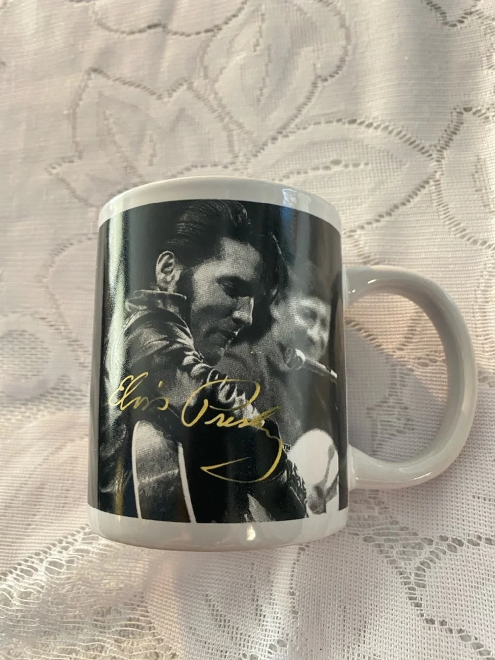 Elvis & Presley Black- White  Coffee Mug with Artist Signature
